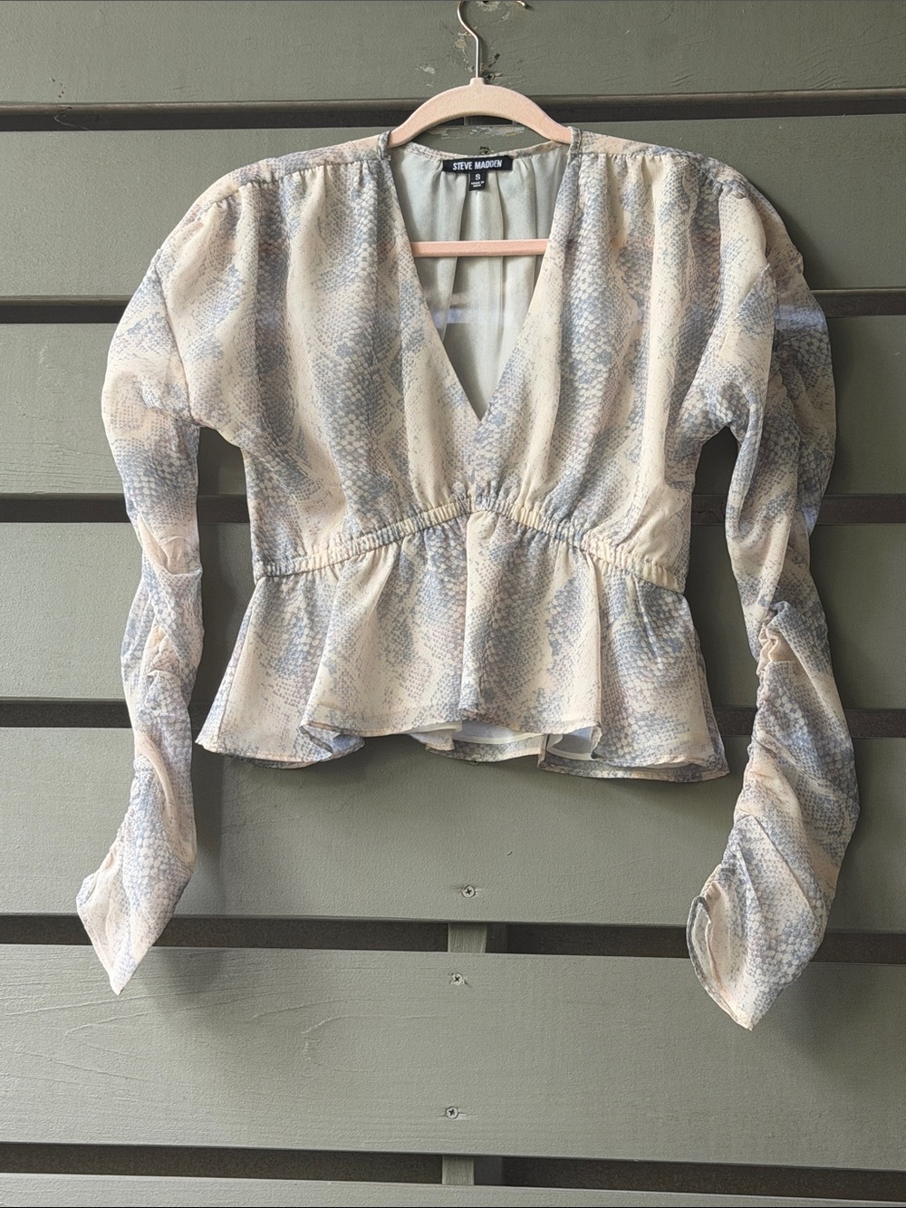 Steve Madden Neutral Snake-Print V-Neck Peplum Blouse